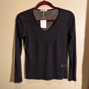 MANGO POP Sheer Long Sleeve V-Neck